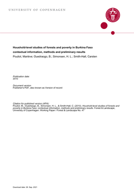 Household-Level Studies of Forests and Poverty in Burkina Faso: Contextual Information, Methods and Preliminary Results