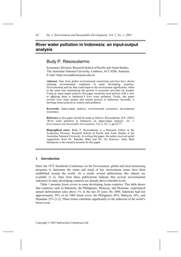 River Water Pollution in Indonesia: an Input-Output Analysis