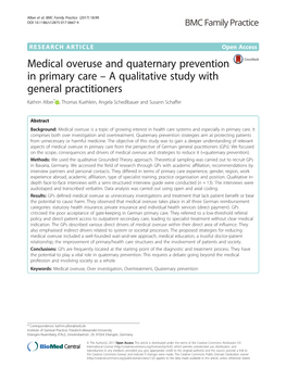 Medical Overuse and Quaternary Prevention in Primary Care