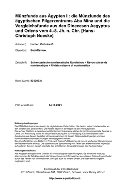 Die Münzfunde Des Ägyptischen Pilgerzentrums Abu Mina Und Die Vergleichsfunde Aus Den Dioecesen Aegyptus Und Oriens Vom 4.-8