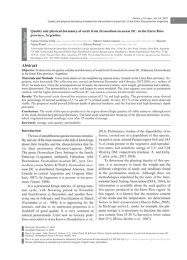 Quality and Physical Dormancy of Seeds from Desmodium Incanum DC