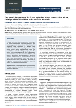 Therapeutic Properties of Trichopus Zeylanicus Subsp. Travancoricus, A