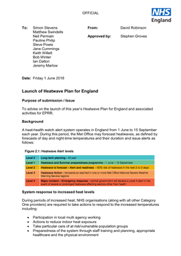 Launch of Heatwave Plan for England