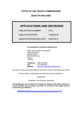 Applications and Decisions for the East of England