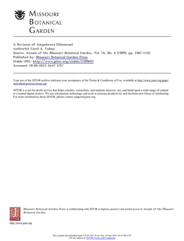 A Revision of Ampelocera (Ulmaceae) Author(S): Carol A. Todzia Source: Annals of the Missouri Botanical Garden, Vol. 76, No. 4 (1989), Pp