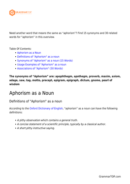 Aphorism”? Find 15 Synonyms and 30 Related Words for “Aphorism” in This Overview