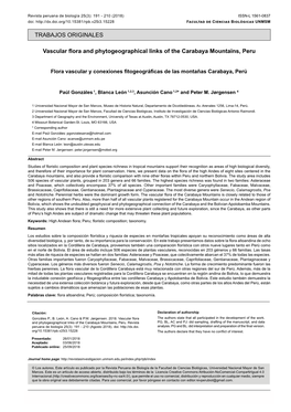 Flora Vascular Y Conexiones Fitogeográficas De Las Montañas Carabaya, Perú
