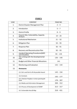 S.NO CONTENT PAGE NO. 1. District Disaster Management Plan 2 - 4