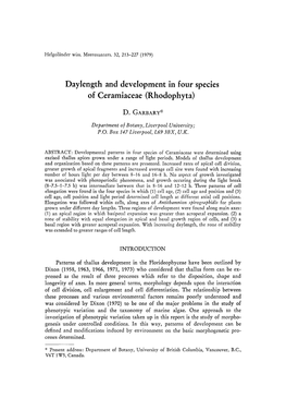 Daylength and Development in Four Species of Ceramiaceae (Rhodophyta)