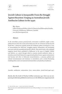 Downloaded from Brill.Com09/29/2021 04:45:48AM Via Free Access Jewish Culture Is Inseparable from the Struggle Against Reaction 35