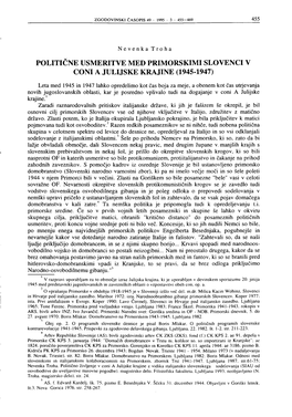 Politične Usmeritve Med Primorskimi Slovenci V Coni a Julijske Krajine (1945-1947)