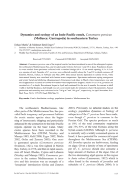 Dynamics and Ecology of an Indo-Pacific Conch, Conomurex Persicus (Mollusca: Gastropoda) in Southeastern Turkey