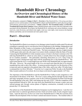 Humboldt River Chronology an Overview and Chronological History of the Humboldt River and Related Water Issues