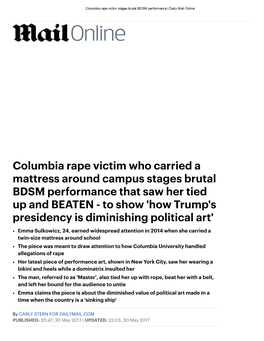 Columbia Rape Victim Who Carried a Mattress Around Campus Stages