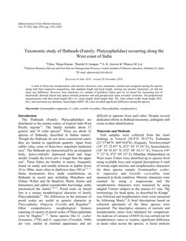 Family: Platycephalidae) Occurring Along the West Coast of India