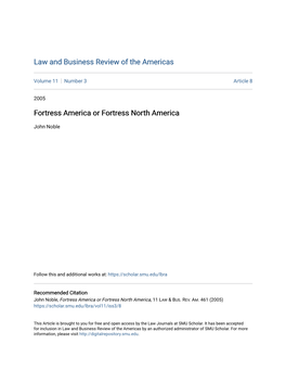 Fortress America Or Fortress North America