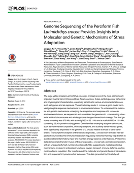 Genome Sequencing of the Perciform Fish Larimichthys Crocea Provides Insights Into Molecular and Genetic Mechanisms of Stress Adaptation