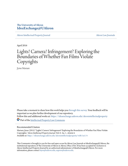 Lights! Camera! Infringement? Exploring the Boundaries of Whether Fan Films Violate Copyrights Jyme Mariani