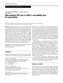 High-Resolution SNP Map of ASPN, a Susceptibility Gene for Osteoarthritis