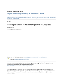 Sociological Studies of the Alpine Vegetation on Long Peak