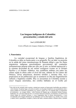 Las Lenguas Indígenas De Colombia: Presentación Y Estado Del Arte