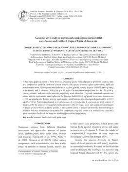 A Comparative Study of Nutritional Composition and Potential Use of Some Underutilized Tropical Fruits of Arecaceae