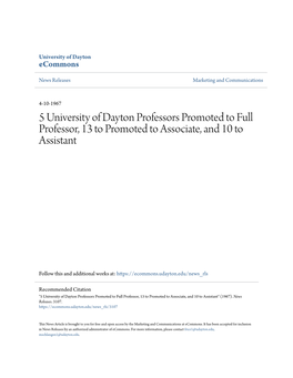 5 University of Dayton Professors Promoted to Full Professor, 13 to Promoted to Associate, and 10 to Assistant