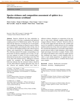 Species Richness and Composition Assessment of Spiders in a Mediterranean Scrubland