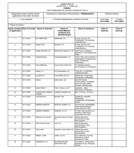 ANNEXURE 5.8 (CHAPTER V , PARA 25) FORM 9 List of Applications for Inclusion Received in Form 6 Designated Location Identity (W