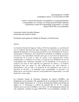 Recomendación 35/2009 Guadalajara, Jalisco, 31 De Diciembre De 2009