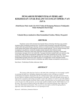 Pengaruh Pembentukan Perilaku Kekerasan Anak Dalam Tayangan Opera Van Java