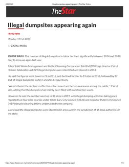 Illegal Dumpsites Appearing Again | the Star Online