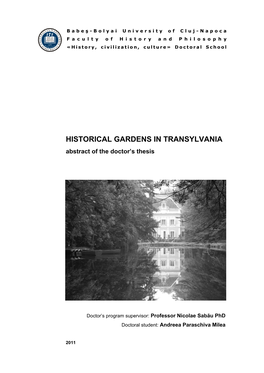 HISTORICAL GARDENS in TRANSYLVANIA Abstract of the Doctor’S Thesis