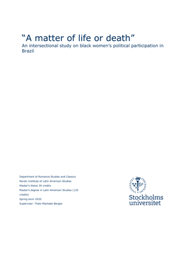 “A Matter of Life Or Death” an Intersectional Study on Black Women’S Political Participation in Brazil