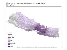 NEPAL EARTHQUAKE SEVERITY INDEX – VERSION 4, 30 April Severity Index