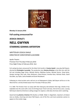 Nell Gwynn Starring Gemma Arterton