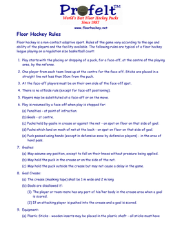 Floor Hockey Rules