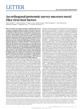 An Orthogonal Proteomic Survey Uncovers Novel Zika Virus Host Factors Pietro Scaturro1,2*, Alexey Stukalov1,2, Darya A