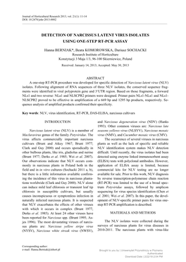 Detection of Narcissus Latent Virus Isolates Using One-Step Rt-Pcr Assay