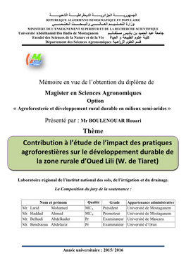 Contribution À L'étude De L'impact Des Pratiques Agroforestières Sur Le