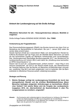 Antwort Zur Großen Anfrage Der GRÜNEN-Fraktion (PDF)