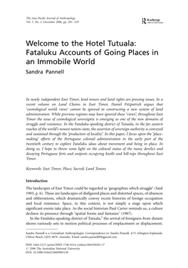 The Hotel Tutuala: Fataluku Accounts of Going Places in an Immobile World Sandra Pannell