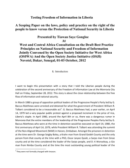 Testing Freedom of Information in Liberia a Scoping Paper on The