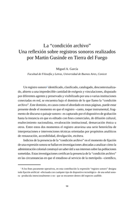 La “Condición Archivo” Una Reflexión Sobre Registros Sonoros Realizados Por Martin Gusinde En Tierra Del Fuego