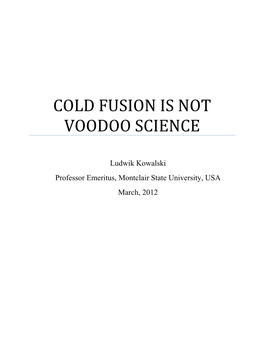 Cold Fusion Is Not Voodoo Science