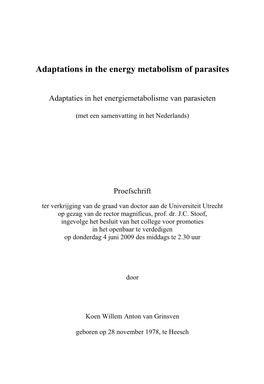 Adaptations in the Energy Metabolism of Parasites