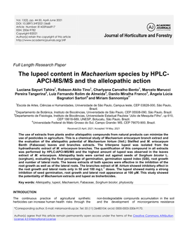 The Lupeol Content in Machaerium Species by HPLC- APCI-MS/MS and the Allelopathic Action