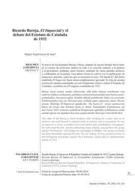 Ricardo Baroja, El Imparcial Y El Debate Del Estatuto De Cataluña De 1932