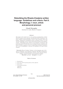 Rebuilding the Rhaeto-Cisalpine Written Language: Guidelines and Criteria