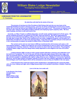 William Blake Lodge Newsletter “Promulgating Thelema Starting with You!”